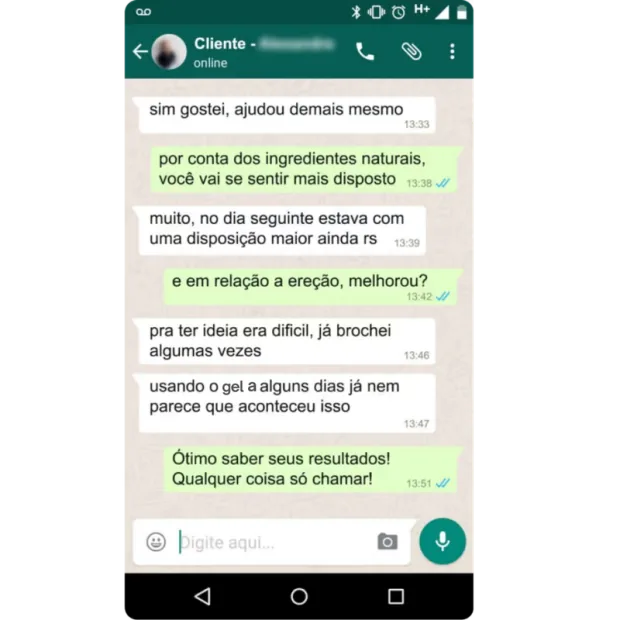 Print de conversa de cliente satisfeito